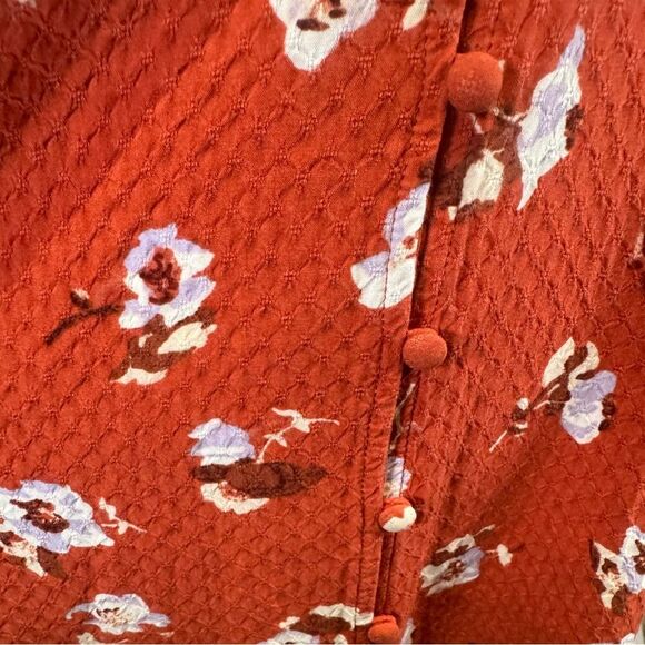 Burnt orange rust button down textured floral dress with pockets size XS - Picture 3 of 7